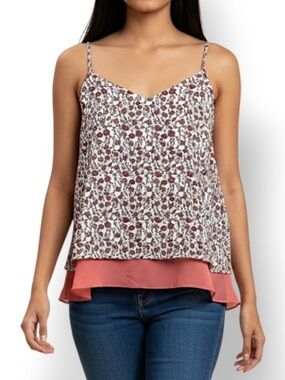 4/$20 LOFT Petite Floral Layered Look Cami Tank Top Ruffle Contrast Hem MP